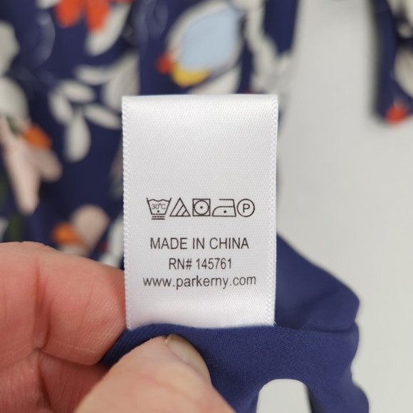 Parker Dress Womens Medium Blue Floral Moondance Shift Cold Shoulder Ruffle NEW - Picture 11 of 13